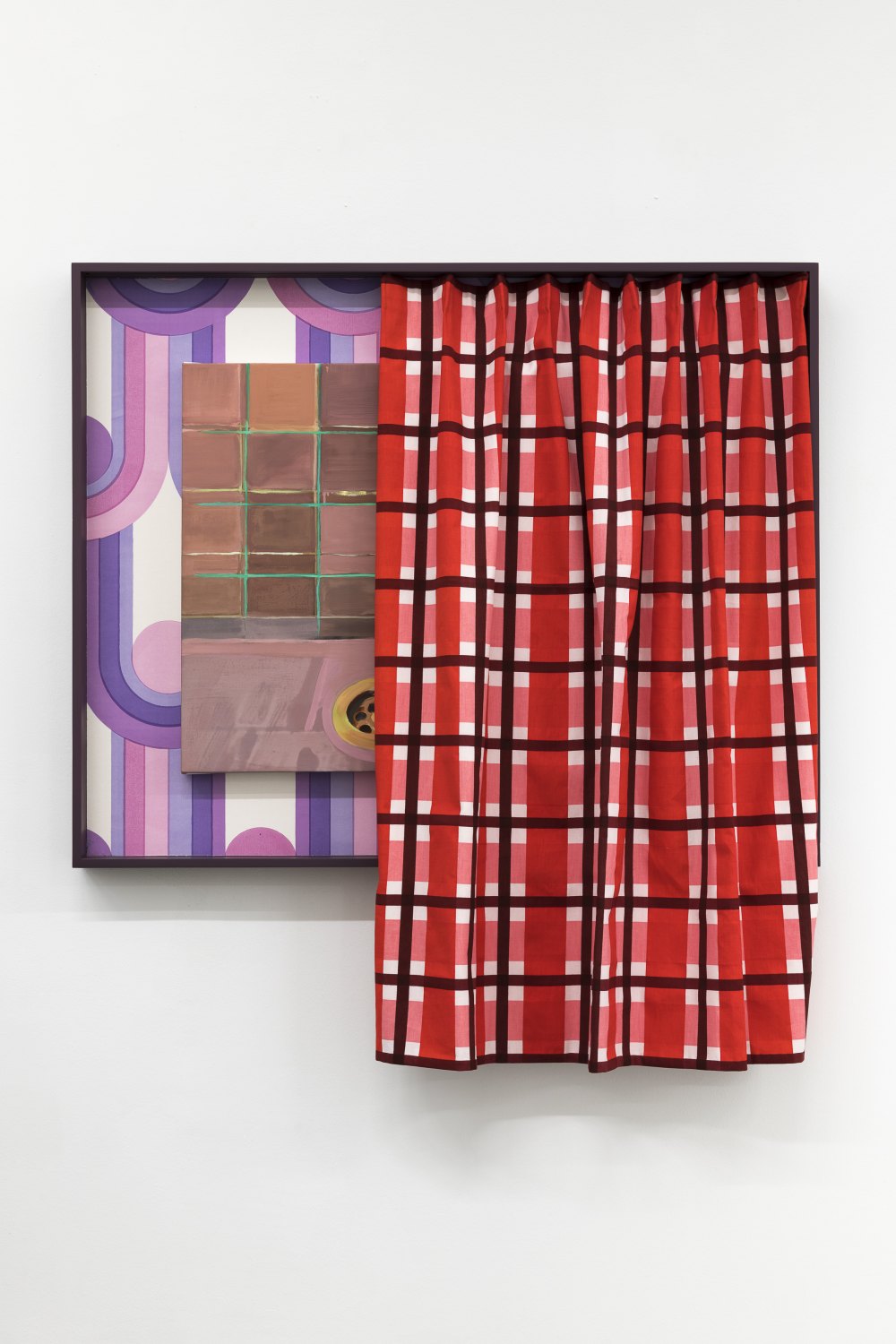 Alex Hubbard  Nocturnal Parameters, 2018 Oil on canvas, found wallpaper, wood, fabric, 86,5 x 107 x 7,5 cm 