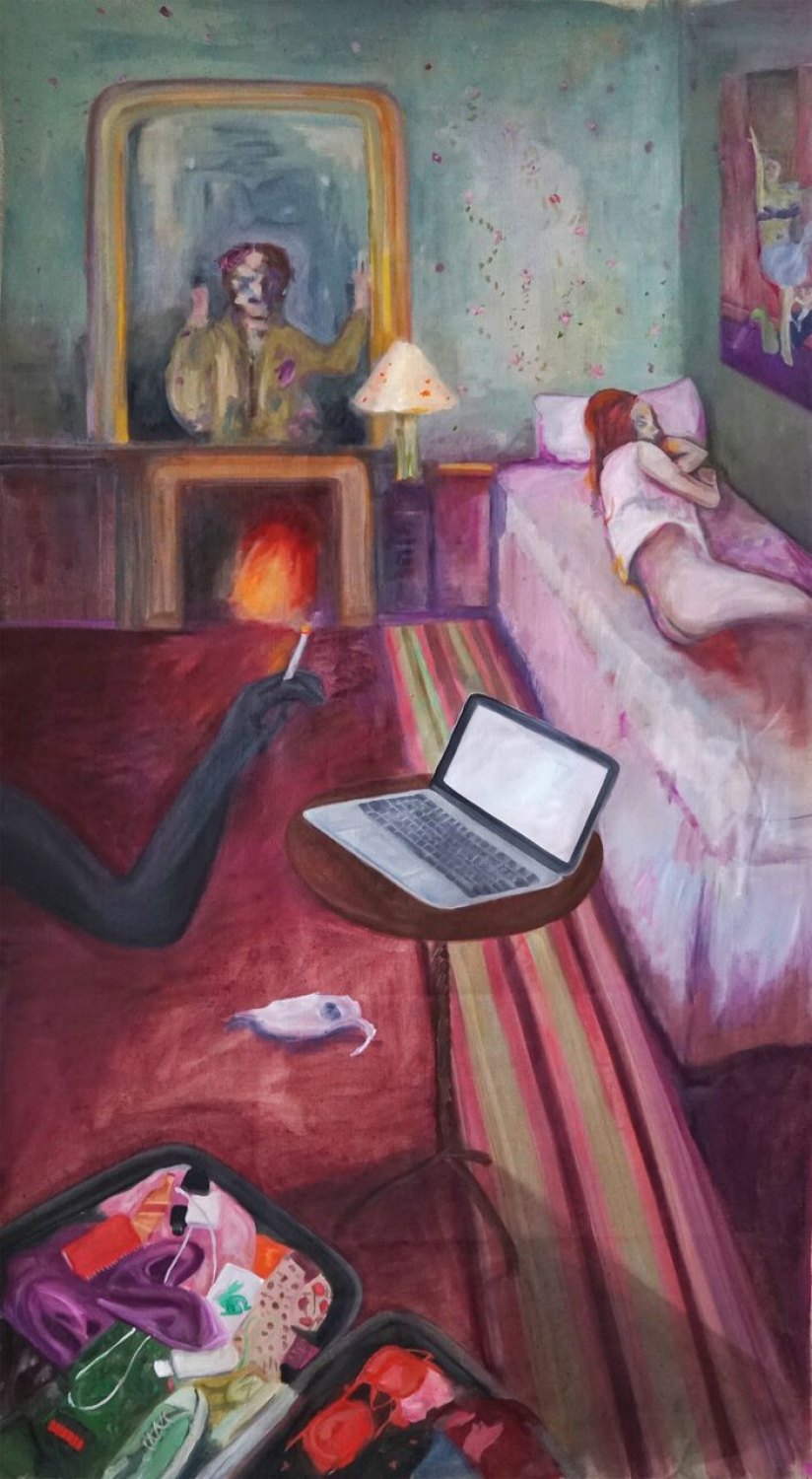 Jill Mulleady Interior, 2017 Oil on linen, 173 x 93 cm