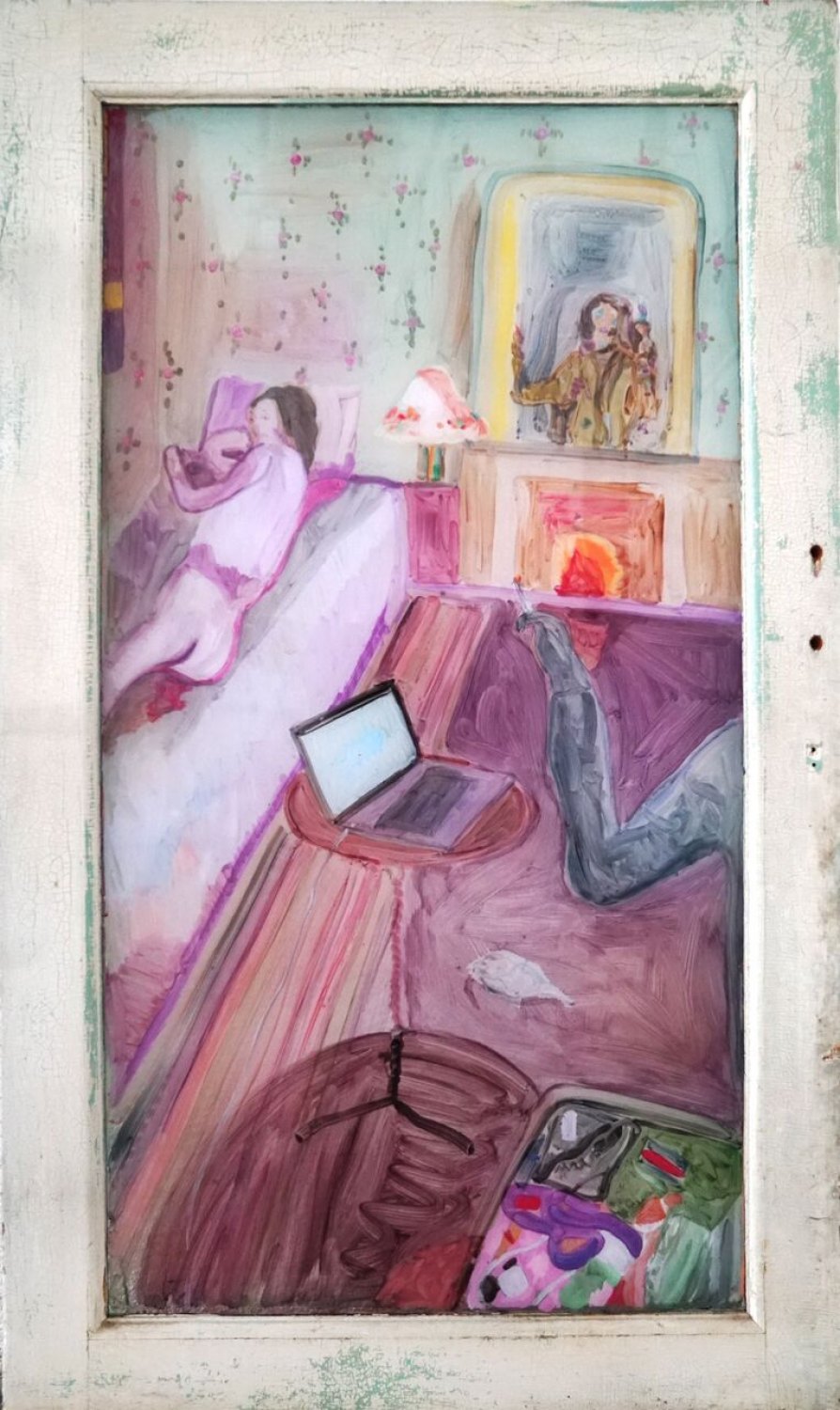 Jill Mulleady Interior (Window), 2017 Enamel on glass, 117 x 70 cm