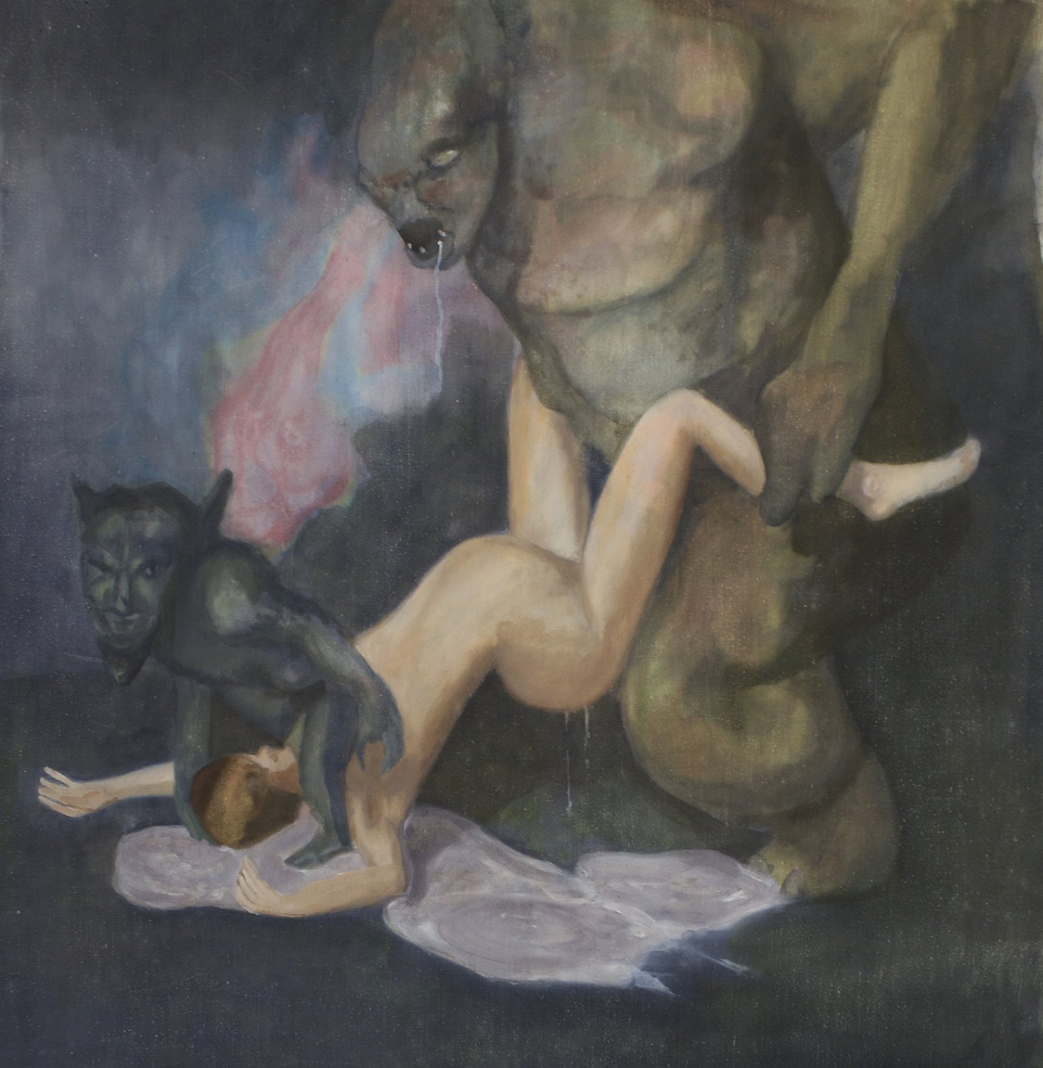 Jill Mulleady Origines cultuelles et mythiques d’un certain comportement des dames romaines, 2015 Oil on canvas, 44 x 41 cm