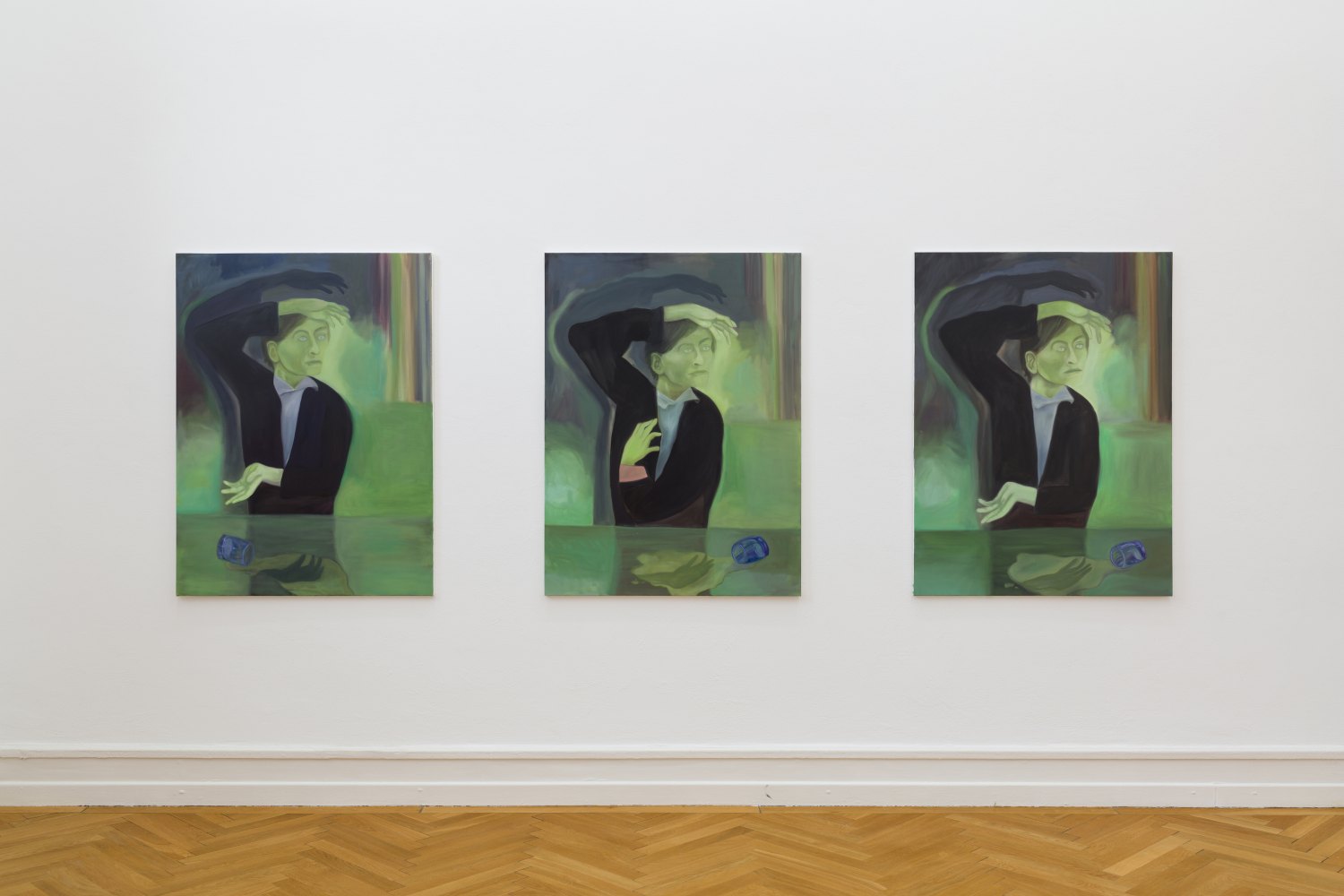  Jill Mulleady  The Green Room I & II, 2017  Oil on canvas, 122 x 91 cm each Angst vor Angst Installation view, Kunsthalle Bern