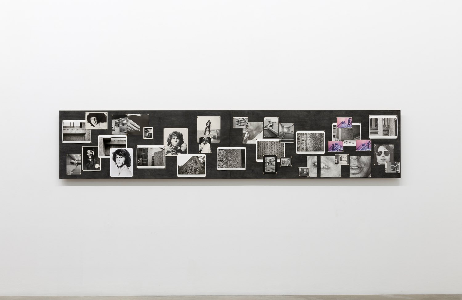 Tom Burr Brutalist Bulletin Board, 2001 Wood, photographs, paint, tacks, 60 x 300 x 15 cm 