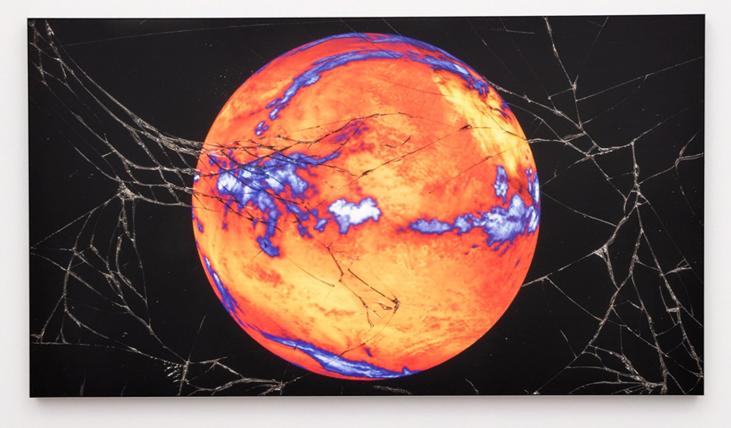 Claire Fontaine Untitled (It's only 4 degrees), 2018  Industrial frameless LED lightbox with pearl vinyl digital print, 156 x 277 x 10 cm