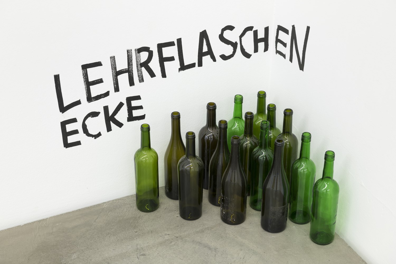 Karl Holmqvist Untitled (LEHRFLASCHENECKE), 2021 Empty bottles, Magic marker on wall dimensions variable