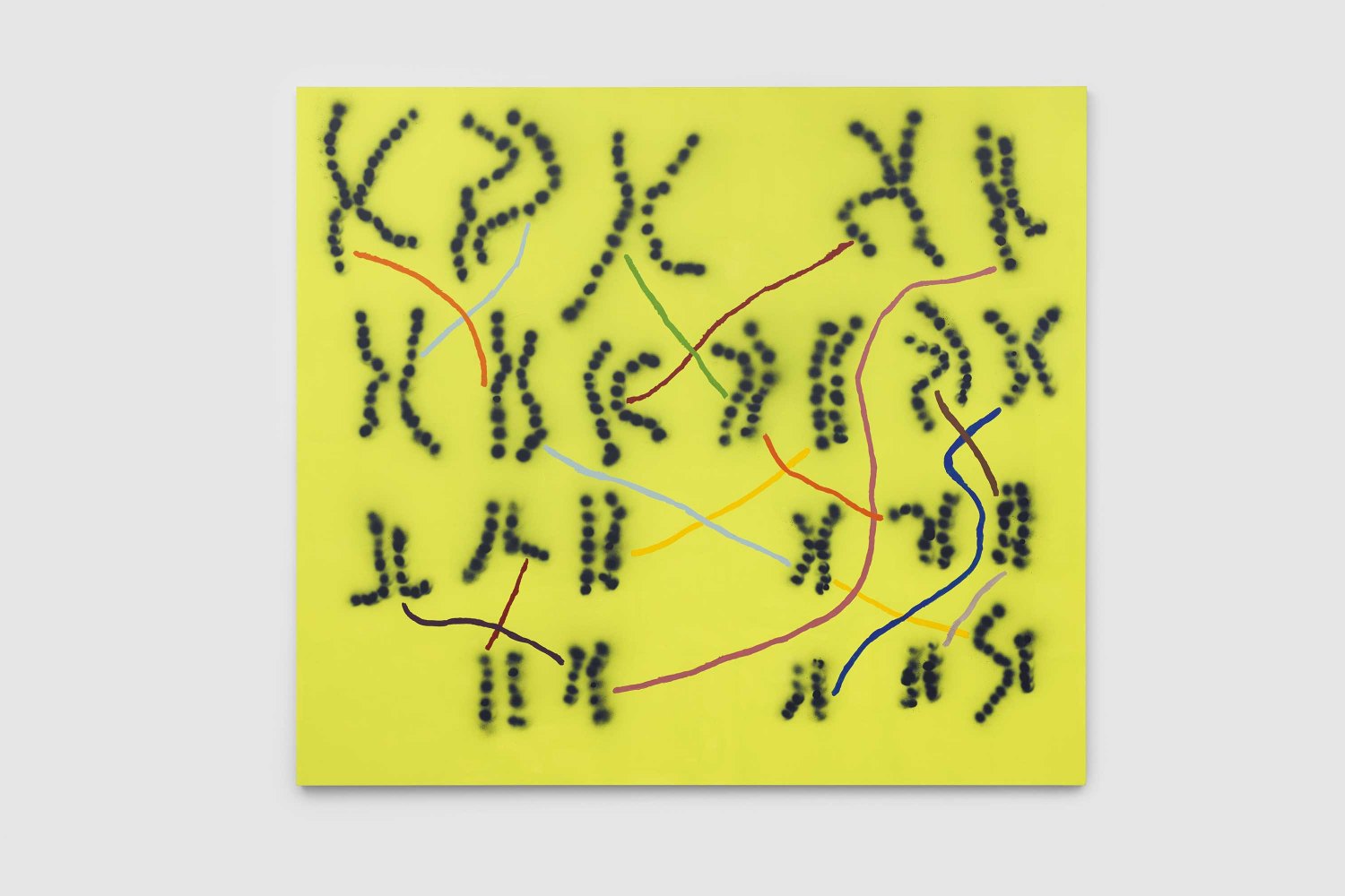 SoiL Thornton Masked Foundational Issues On Mass Microscopic Level (XY Coordinates Doomed On Entry), 2019 Acrylic paint and spray paint on wood panel 217 × 245 × 5 cm