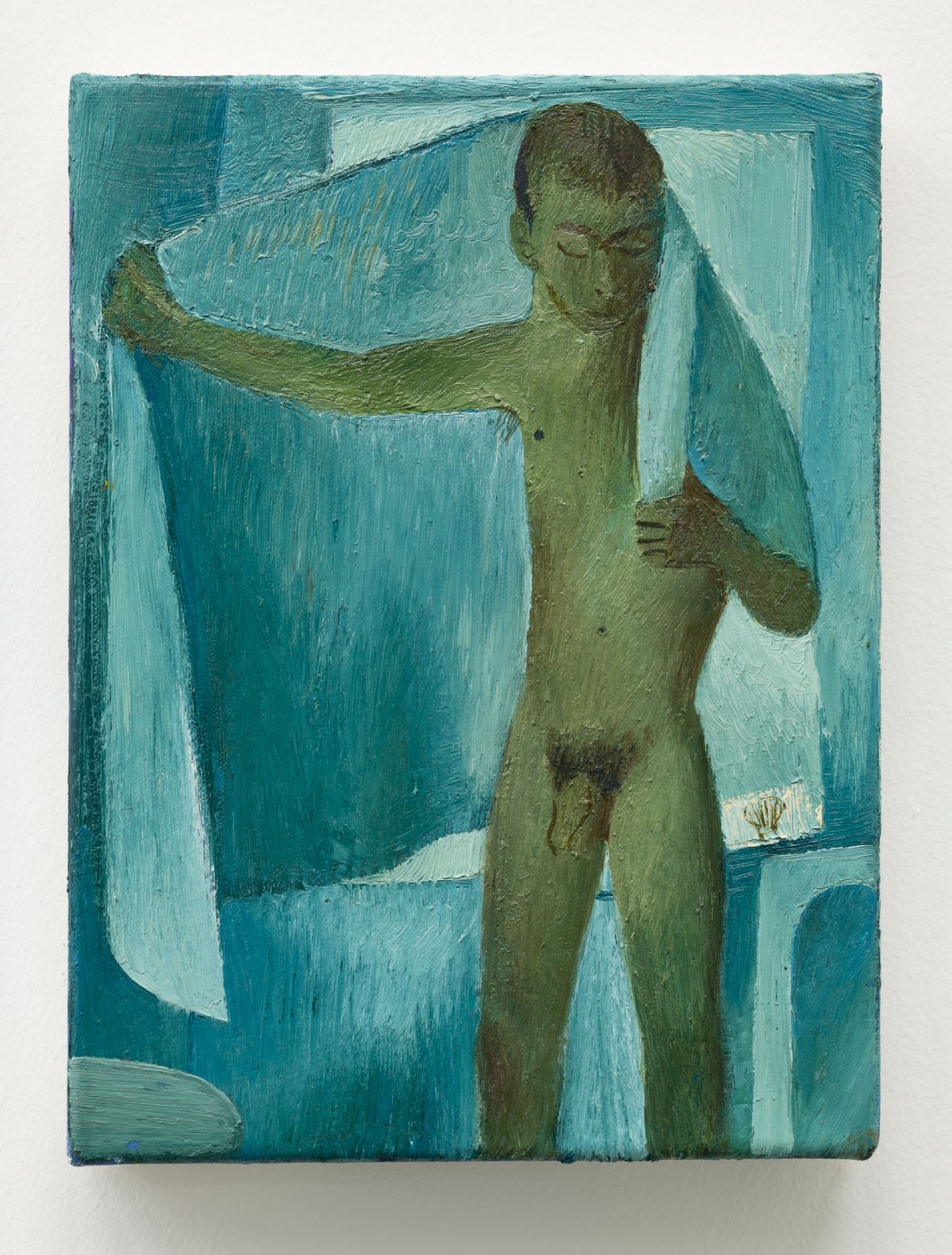 Alessandro dries off, 2022 Oil on canvas 30.5 x 23 cm 