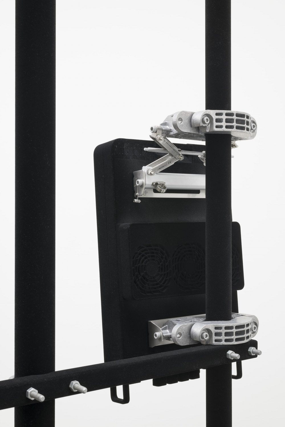(Detail) Yngve Holen  5G Oslo Base Station Black, 2023 metal, antennae, resin, flock 298 x 277 x 277 cm 
