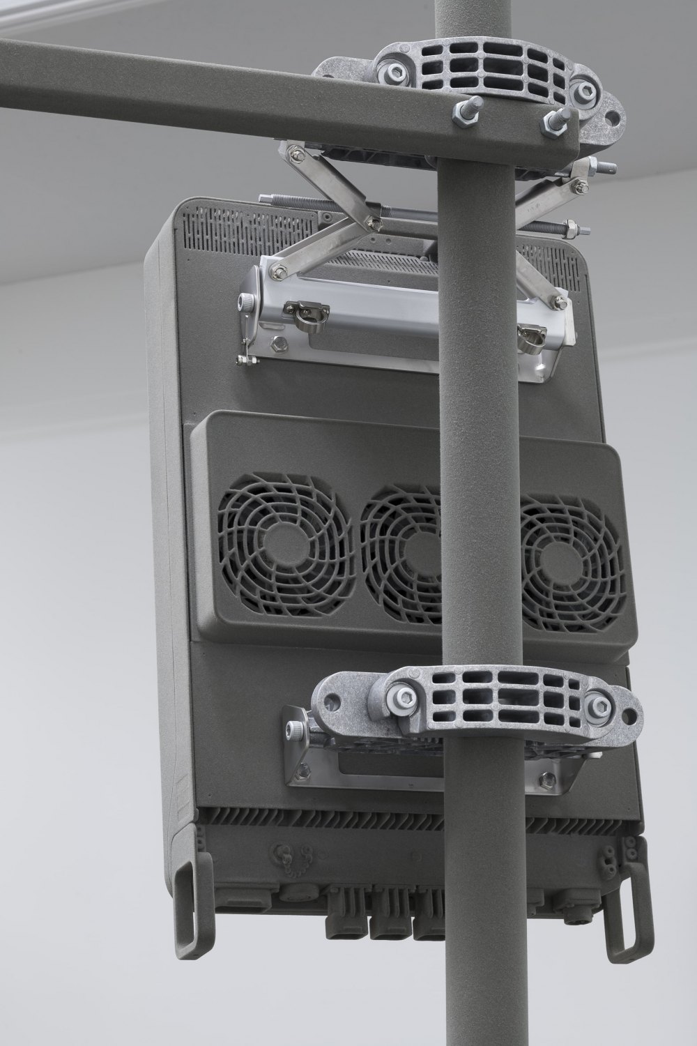 (Detail) Yngve Holen  5G Oslo Base Station Grey, 2023 metal, antennae, resin, flock 296 x 277 x 277 cm 