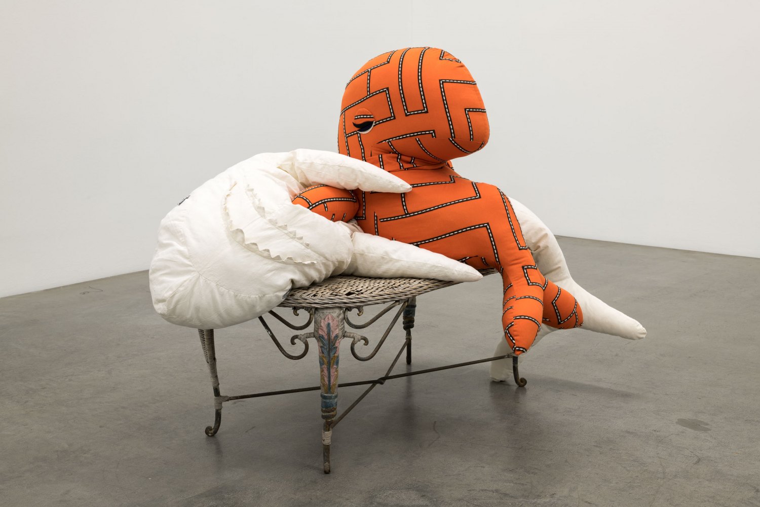 Cosima von Bonin, Mae Day VIII (Wal Visconti Hai Version), 2024 Mixed media (wool, rattan, lacquer, iron, cotton, fleece) 103 x 132 x 95 cm