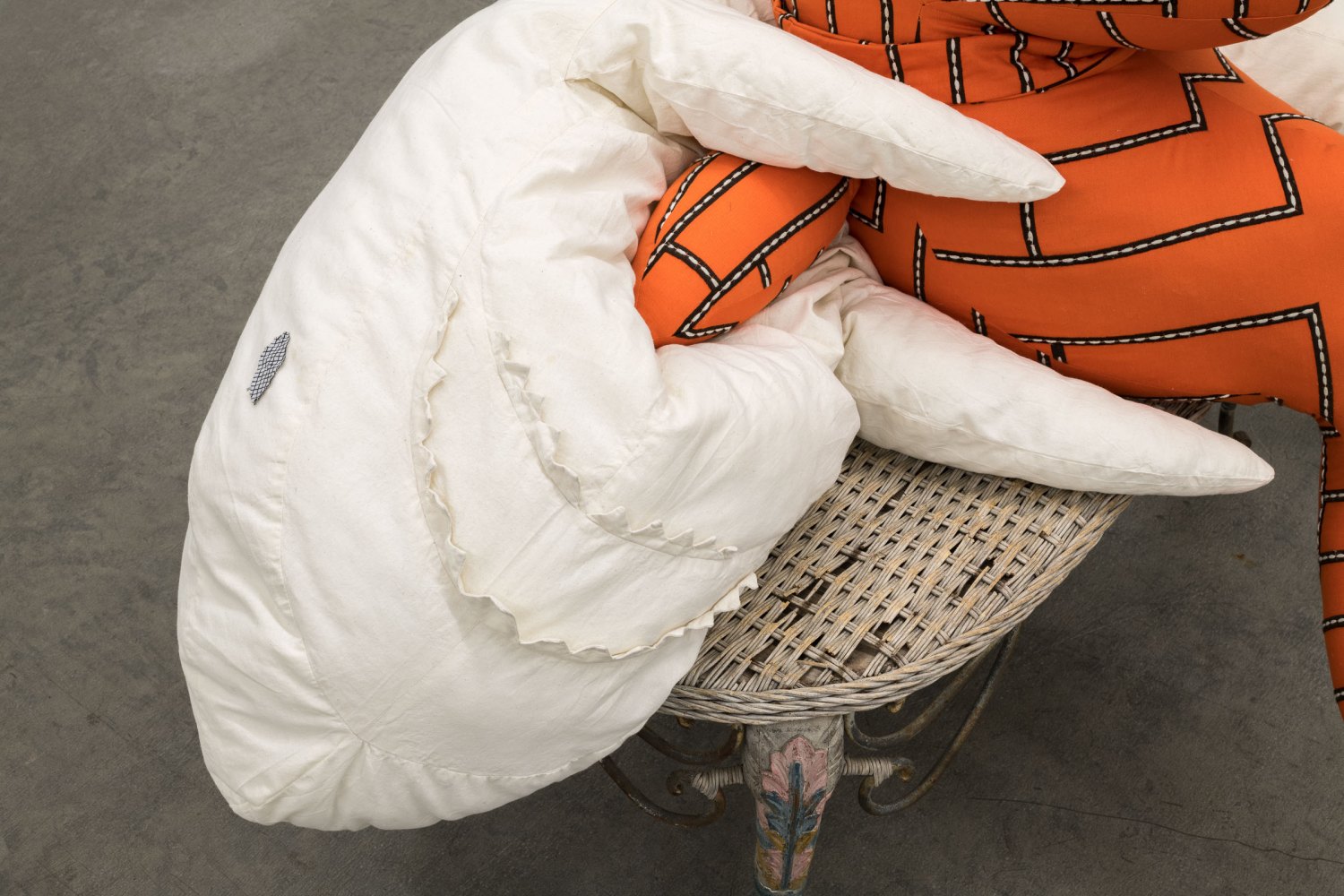 Cosima von Bonin, Mae Day VIII (Wal Visconti Hai Version), 2024 Mixed media (wool, rattan, lacquer, iron, cotton, fleece) 103 x 132 x 95 cm