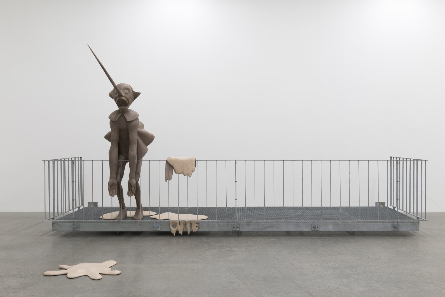 Cosima von Bonin DER ITALIENER, 2014  Styrofoam, fibreglass, laminate, galvanized steel Figure 245 x 85 x 225 cm  Balcony 125 x 187 x 623 cm
