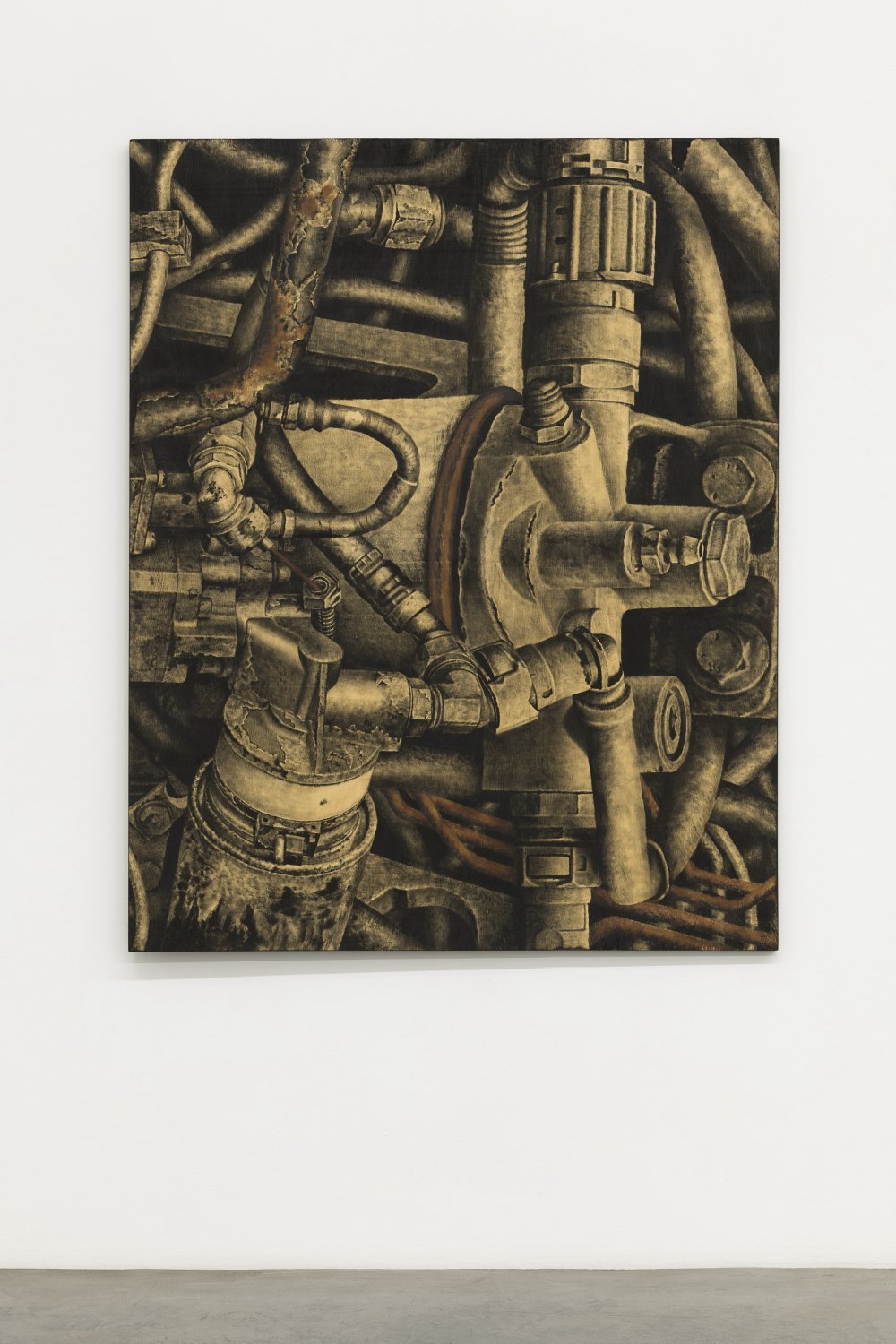 Jonathan Okoronkwo We no go hear am sing again (Promise of unheard Symphonies), 2024 used motor oil and liquefied steel on ply wood 150 x 120 x 3 cm