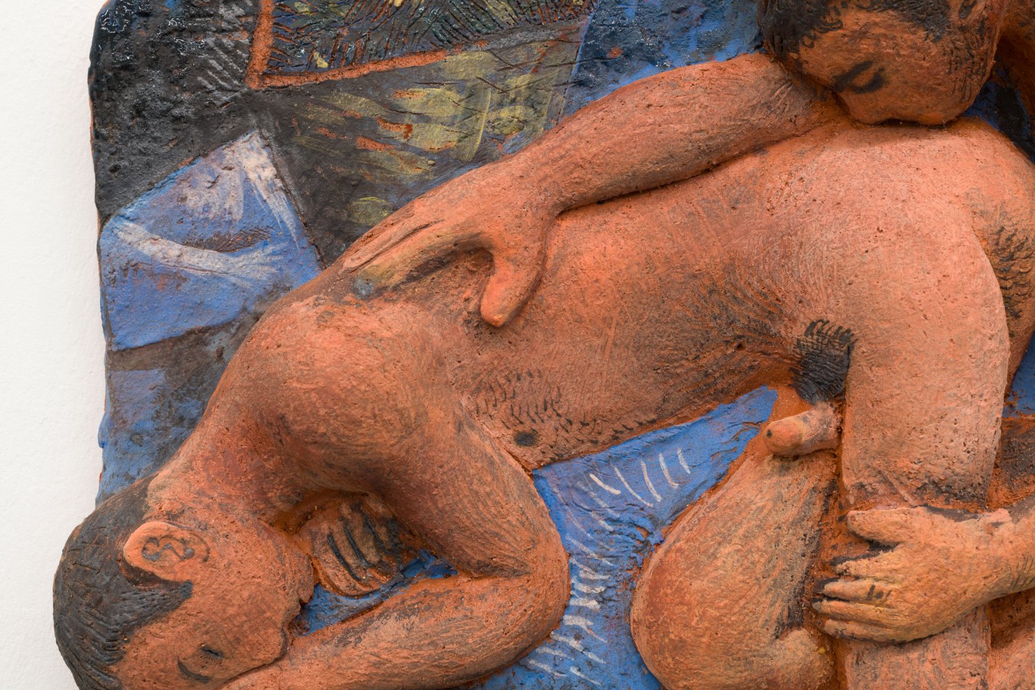 Night scene,&nbsp;2025 (detail)Terracotta with glaze and iron oxide26 x 38 x 7.5 cm 