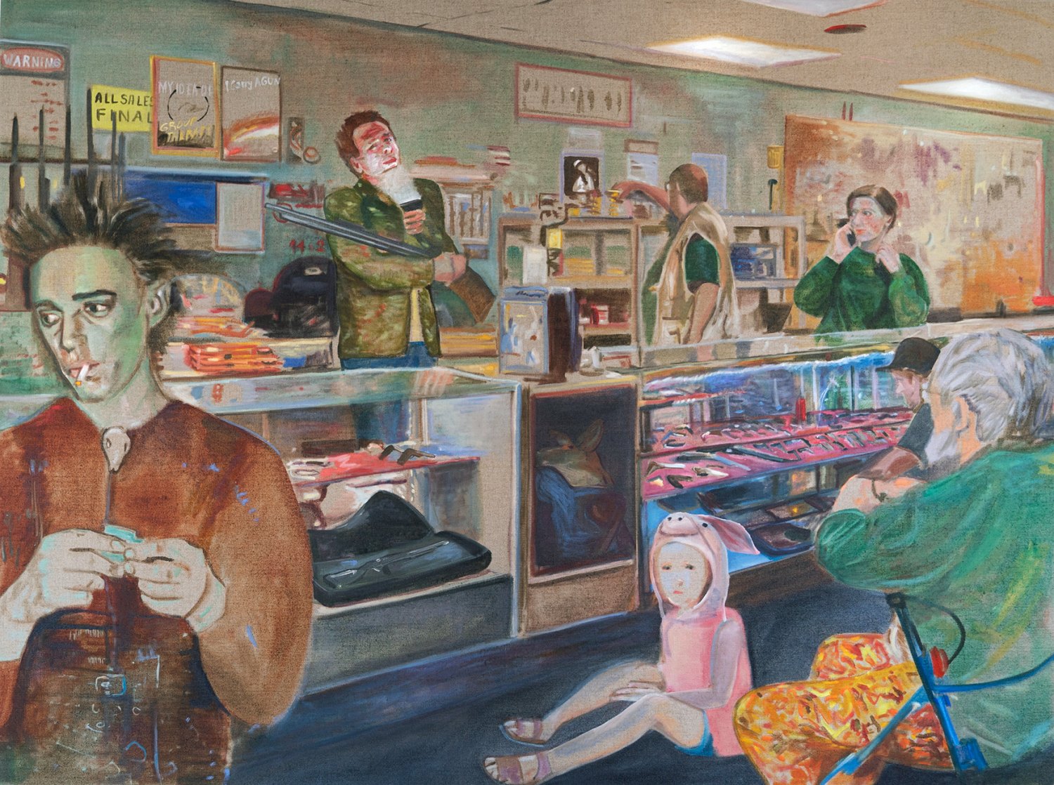 Jill Mulleady Gunshop, 2025 Oil on linen 160 x 216 cm