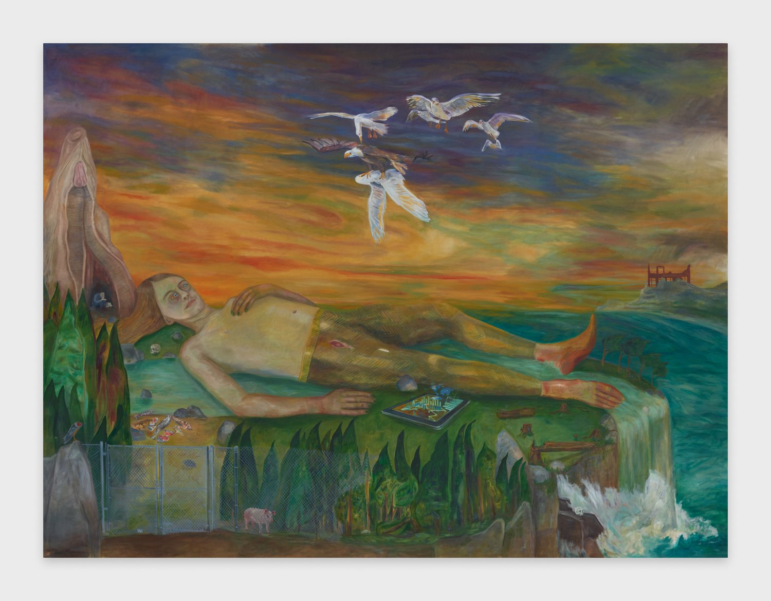 Jill Mulleady A Fantasy of Transcendence and a Preoccupation with Downfall and Ruin, 2019 Oil on linen 340 x 450 cm 