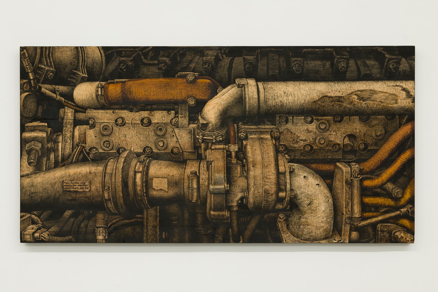 Nibis make Slow rydee, 2026 Decommissioned motor oil and liquefied steel on plywood 122 x 244 x 7 cm