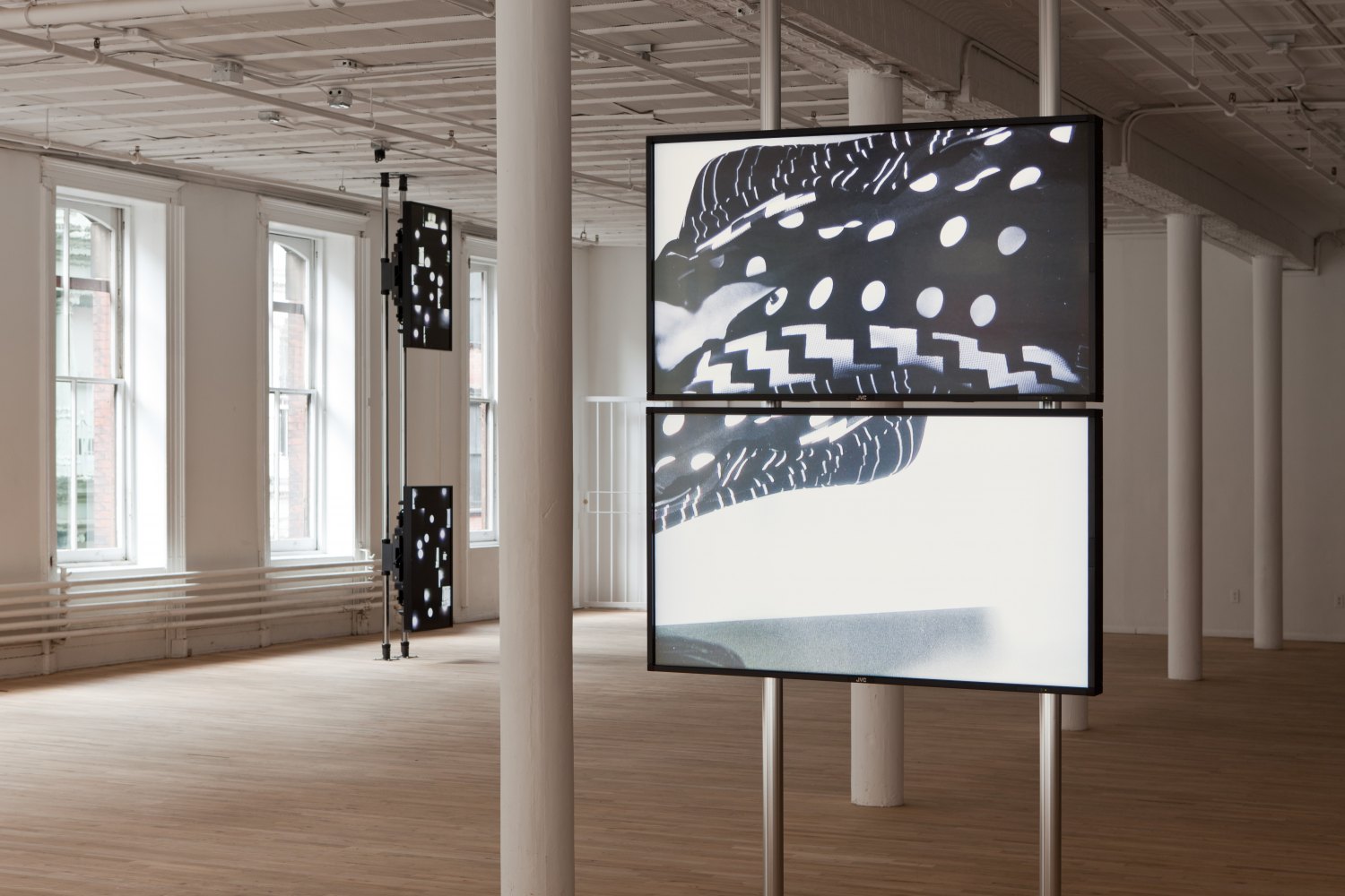 Hilary Lloyd Moon, 2001 (left), Shirt, 2011 (right) Installation view, Artists Space, New York 2011, photo Daniel Pérez   