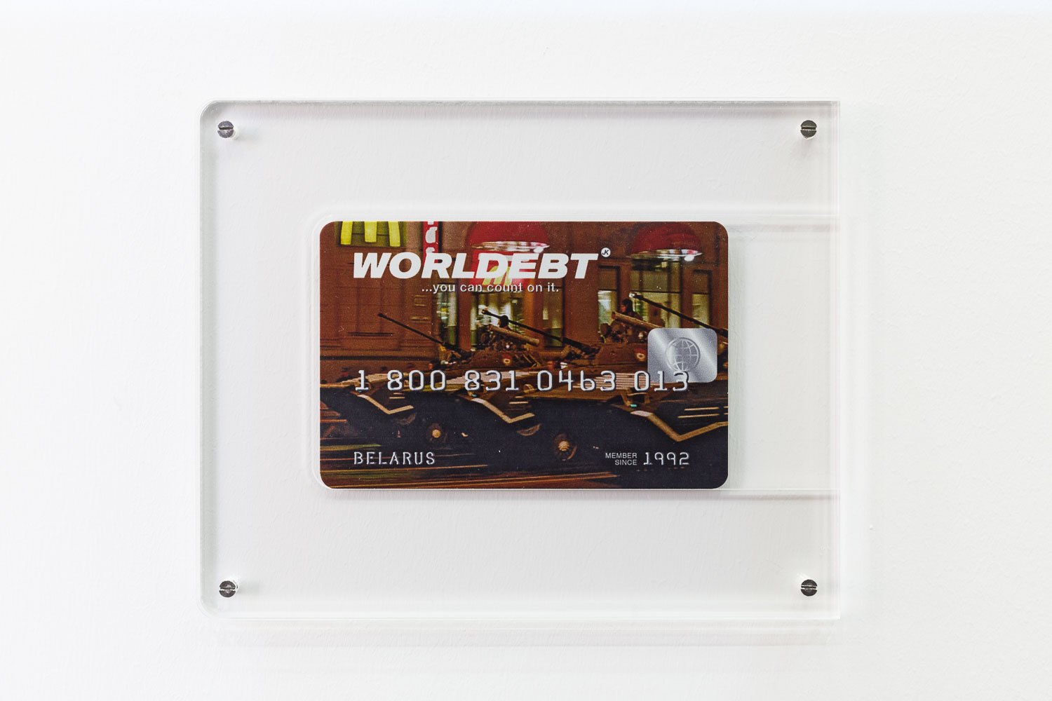 John Knight Worldebt, 1994/2015 Lithography on aluminum, 165 parts, 8 × 13 cm each (without frame) 