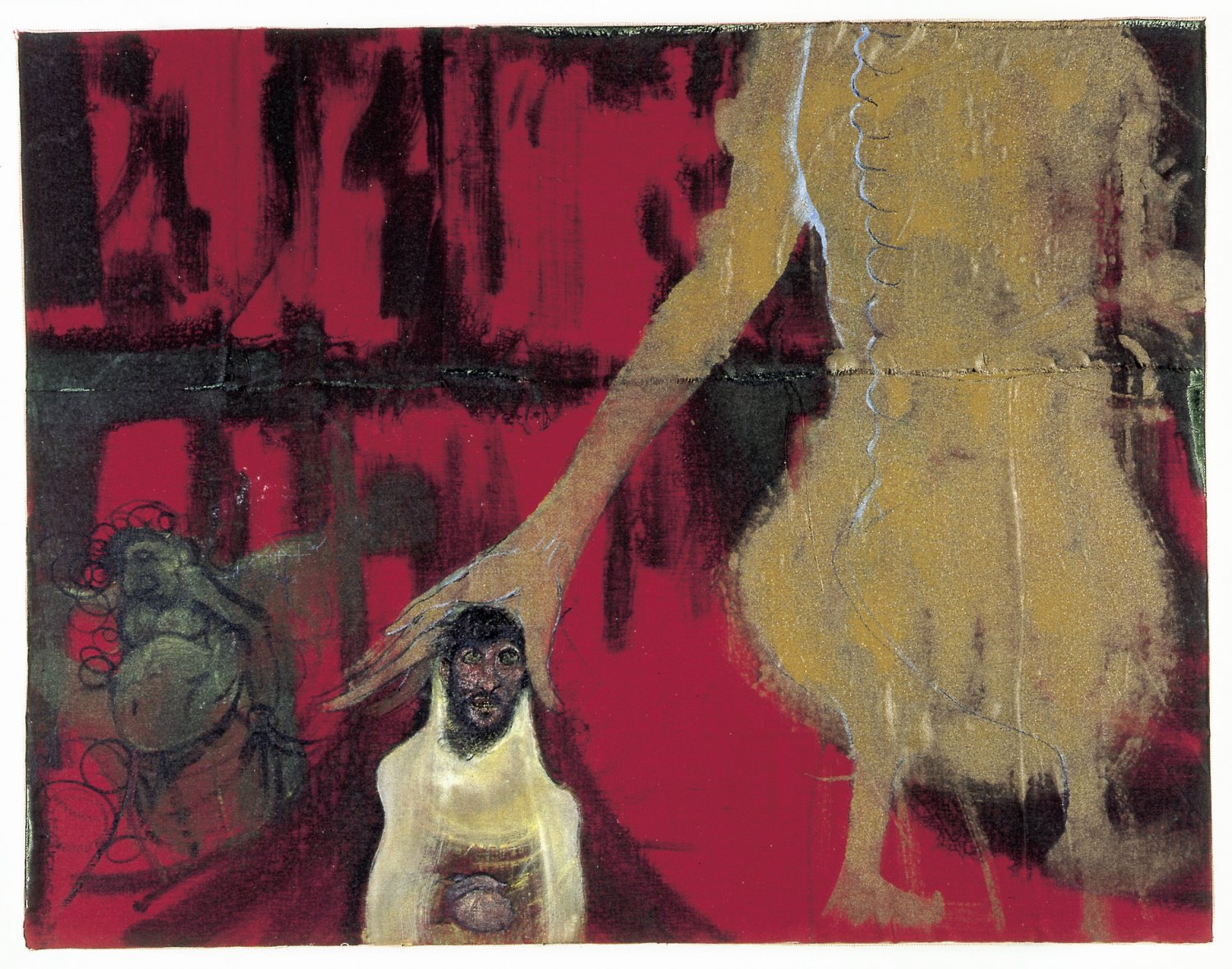 Kai Althoff Gott geht vorüber, 2002 Watercolor, spar varnish, varnish, fabric on canvas, 70 × 90 × 8 cm 