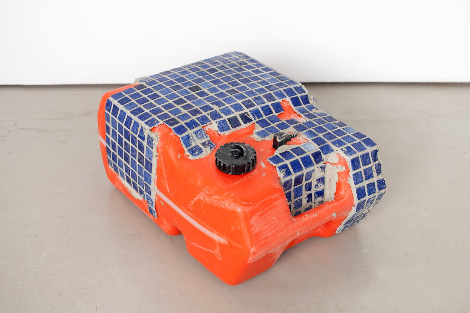 Matias Faldbakken Tiled Fuel Tank, 2015 Tiles on plastic gasoline tank, 23 × 37.5 × 51 cm