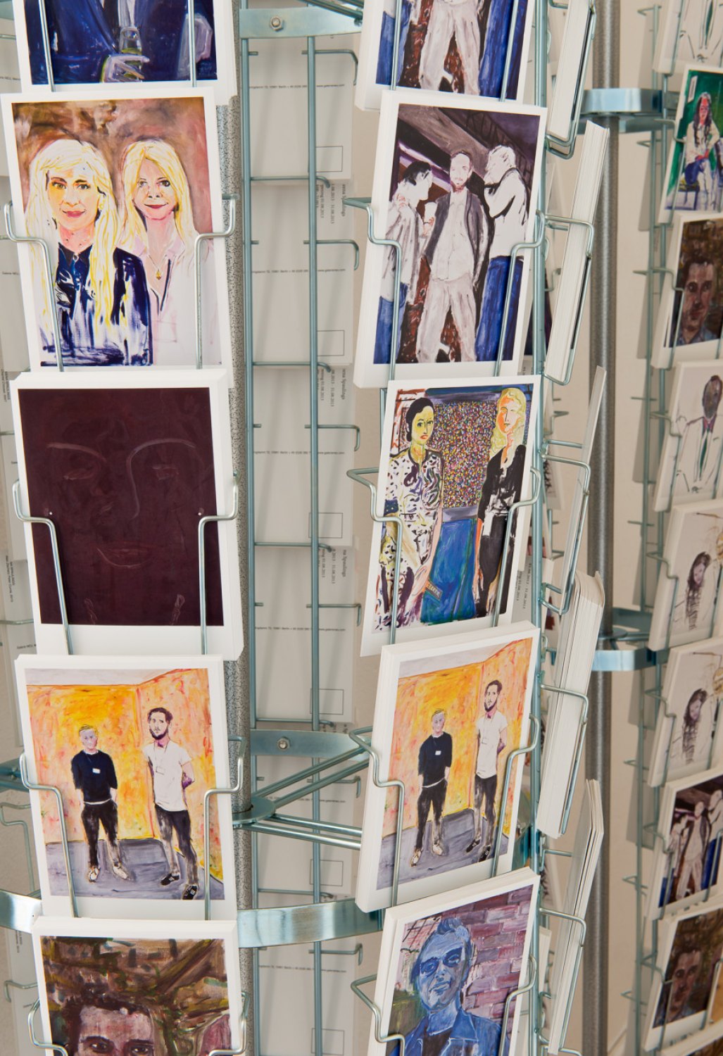 Reena Spaulings The Complete Dealers 1, 2013 (detail) Postcard rack and postcards, 180 × 40 × 40 cm 