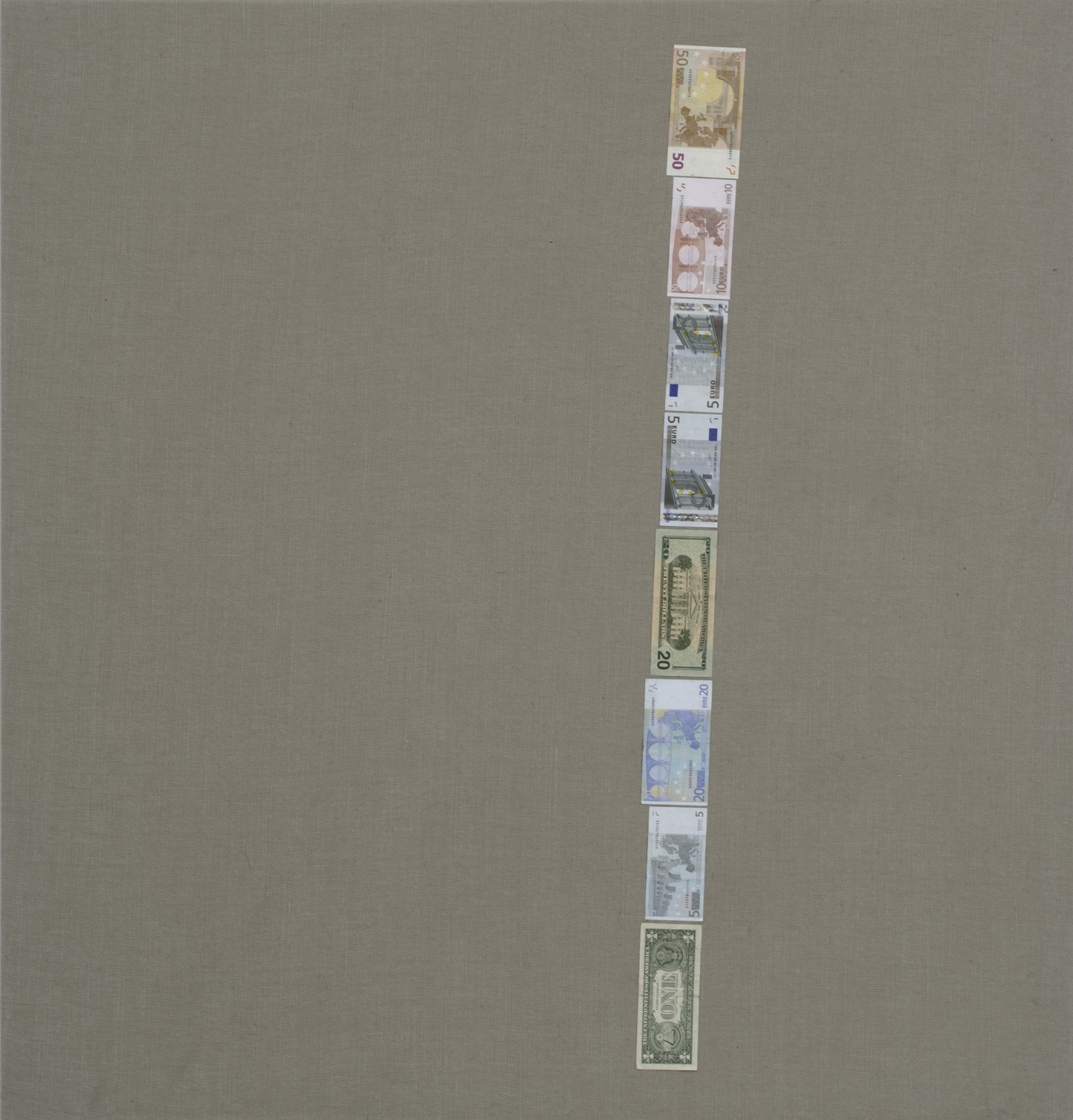 Sergej Jensen Untitled (Binary One), 2005 Banknotes on canvas, 120 × 115 cm   