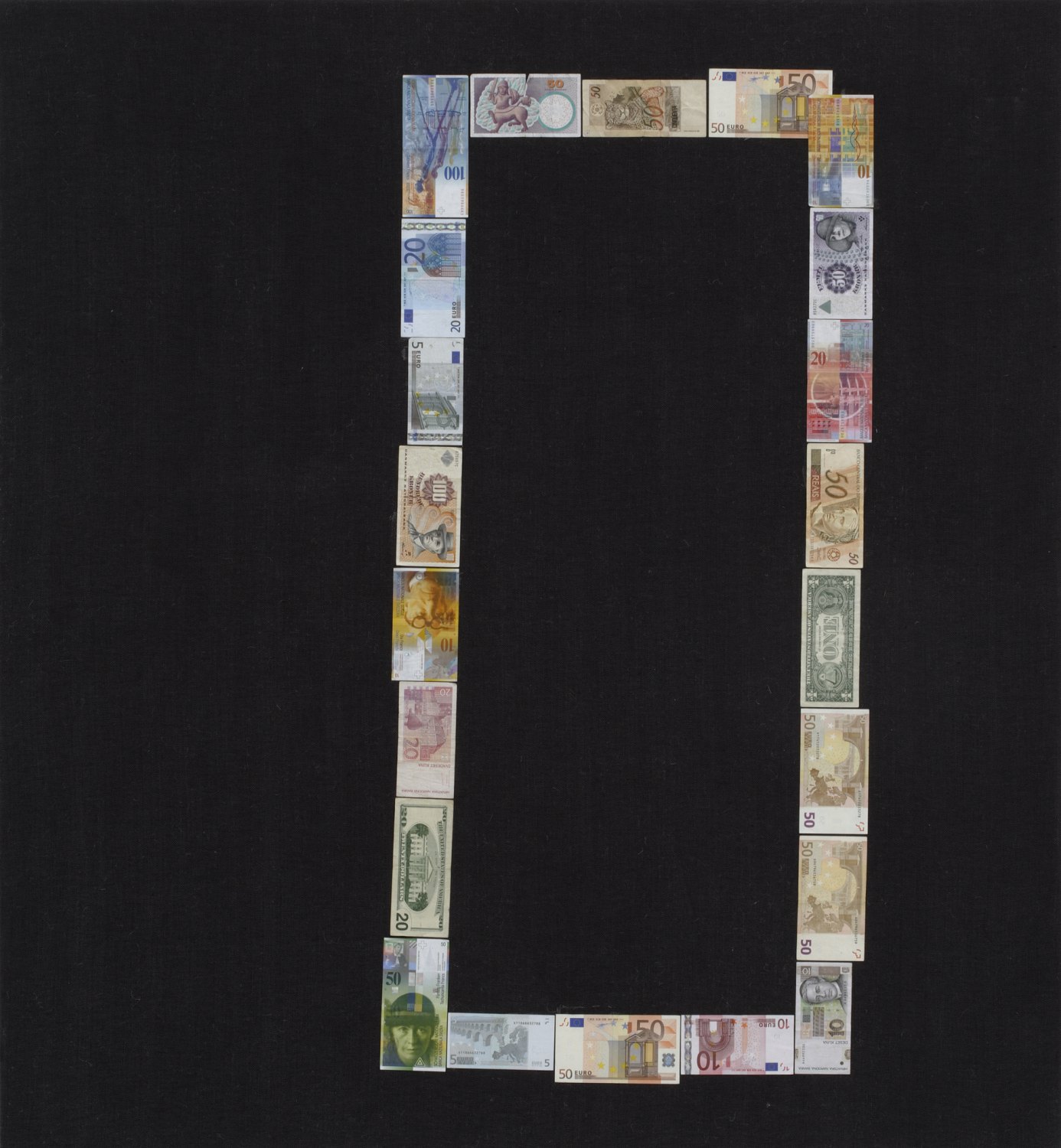 Sergej Jensen Untitled (Binary Zero), 2005 Banknotes on canvas,  130 × 120 cm      