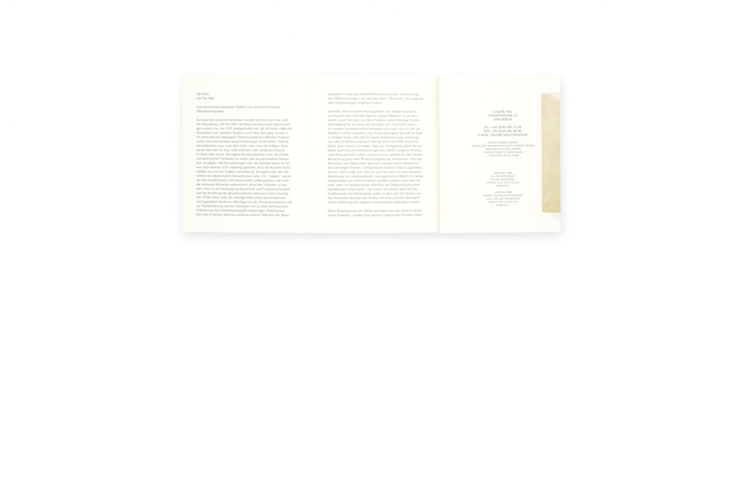 Ull Hohn, Off the Wall ed. by Galerie Neu, designed by Manuel Raeder, Berlin 2006, Leporello. 